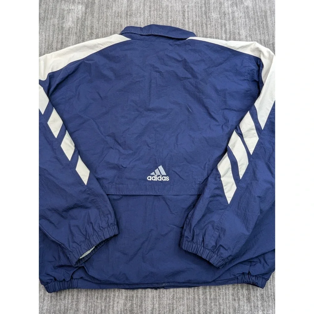 Vintage Adidas Track Jacket XL Navy White 90s 3 Stripe Logo Retro Windbreaker